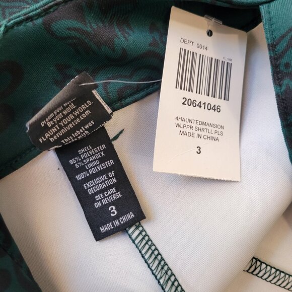 Hot Topic Disney HAUNTED MANSION Green Wallpaper Gargoyle Shortalls sz 3 NWT - Picture 6 of 6